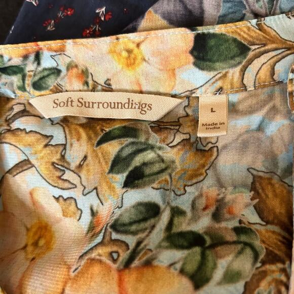 Soft Surroundings Baroque Blue Sheer Tunic Top Blouse Size Large Floral Pleated - Picture 3 of 5